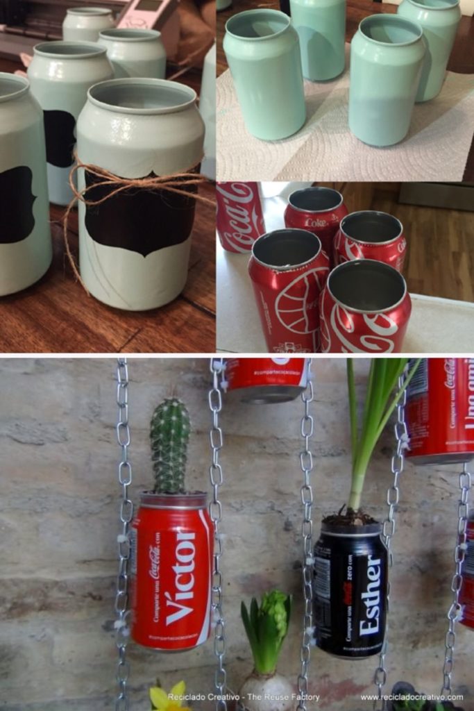 vasinhos com latinha de aluminio reciclada